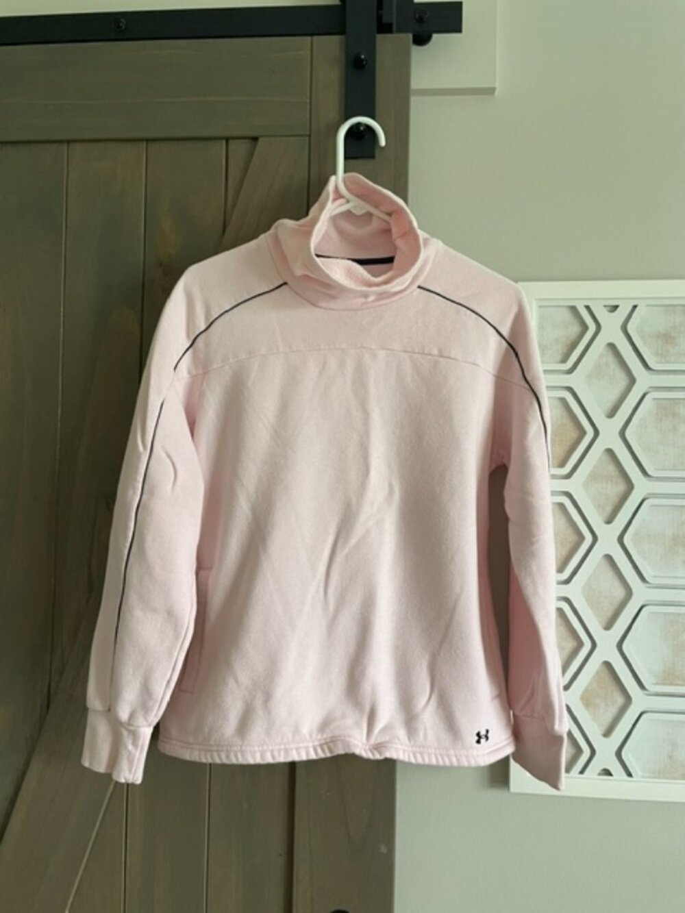 Under Armour Sweatshirt Women's Pink and Black Fleece Funnel Neck - Size Small